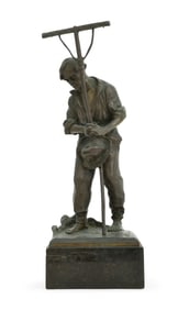 Paul Ludwig Kowalczewski (German, 1865-1910), Sculpture of a Farmer with Rake