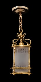 American Gilt Brass & Etched Glass Hall Light