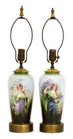 Pair of German Porcelain & Gilt Metal Table Lamps