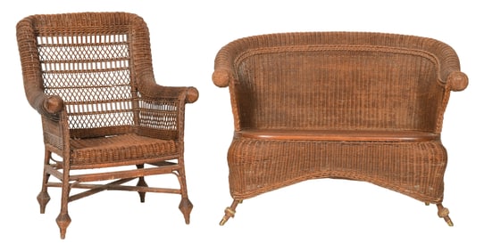 American Wicker Settee & Chair