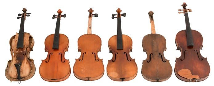 Lot of Six Violins with Missing Parts