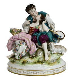 German Porcelain Grouping of a Man, Woman and Sheep