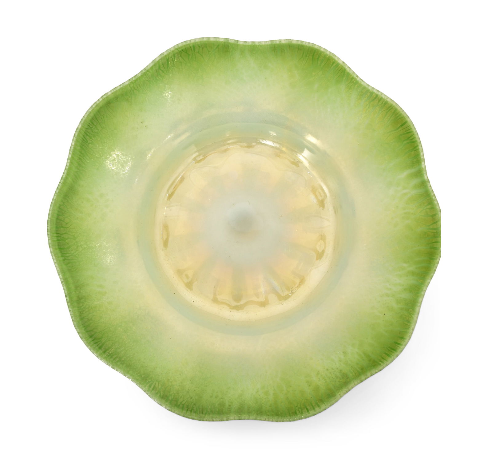 Tiffany Studios Pastel Favrile Glass Underplate: Tiffany StudiosPastel Underplateearly 20th centurypastel favrile glassengraved "L.C.T. Favrile" and with paper label6 1/4 in. diameterProvenance: Private Collection, FloridaOther Notes: Font