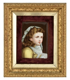 Continental Hand-Painted Porcelain Plaque of a Woman