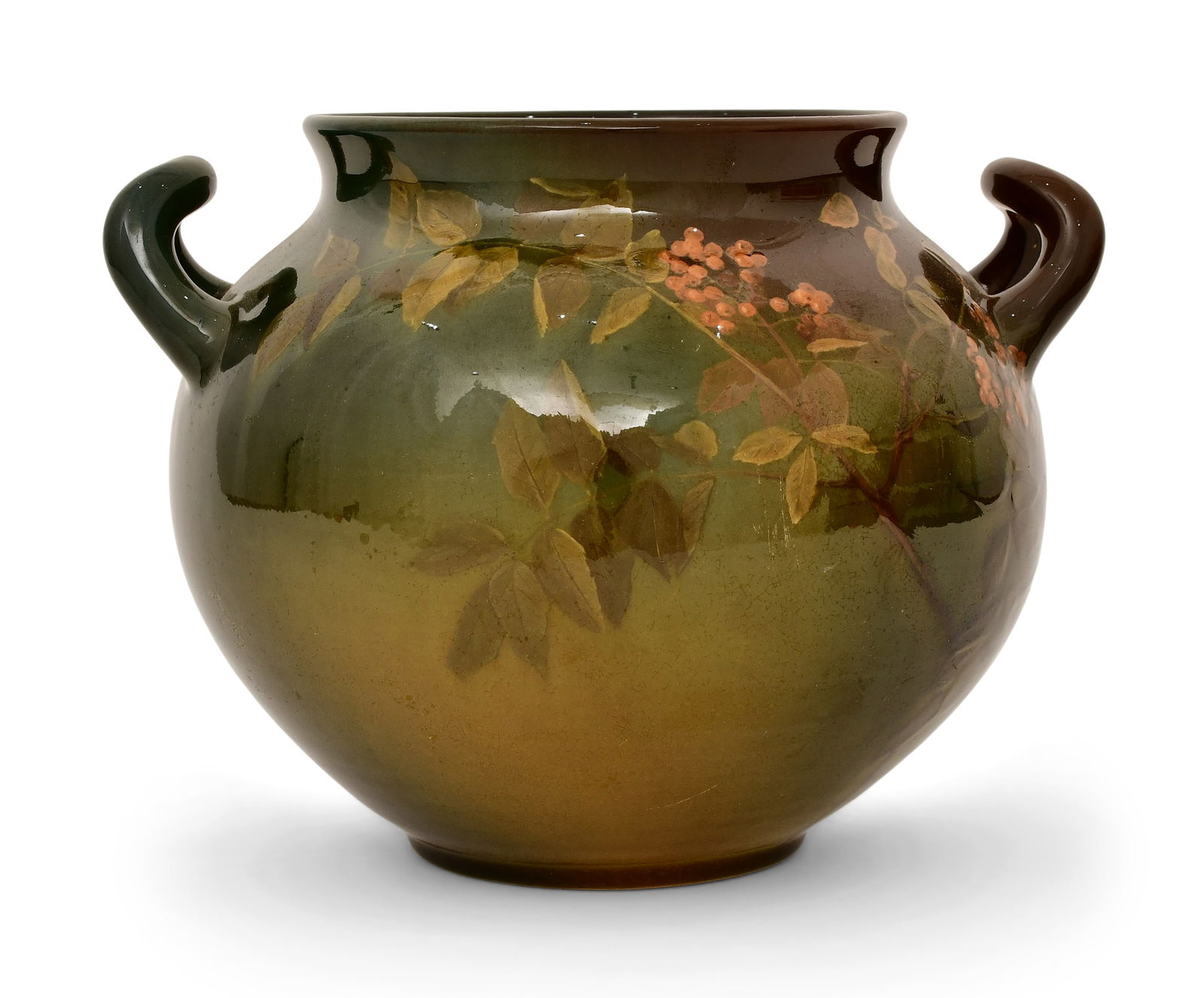 Rookwood Pottery "Berry" Vase, Decorated by Bruce Horsfall: Rookwood Pottery CompanyDecorated by Bruce Horsfall"Berry" Vasecirca 1895glazed earthenwareimpressed with firm's mark, 346B and artist signed6 1/4 x 8 1/4 inches