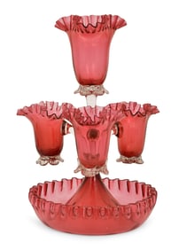 American Victorian Cranberry Glass Epergne