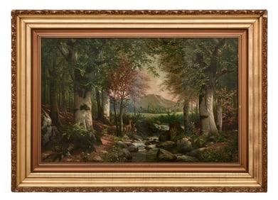 A Print of a Landscape with Deer