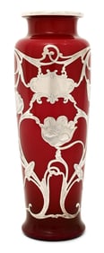 American Silver Overlay Cased Glass Vase