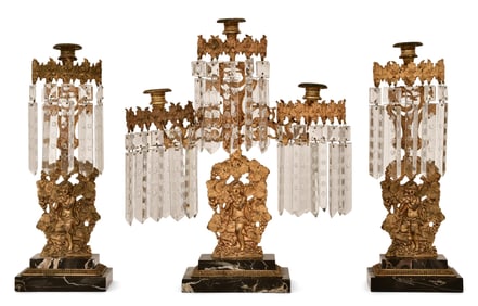 Three-Piece Gilt Brass & Marble Girandole Set