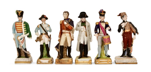Lot of Six German Porcelain Figures of Soldiers