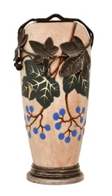 French Metal-Mounted Pottery Berry Vase