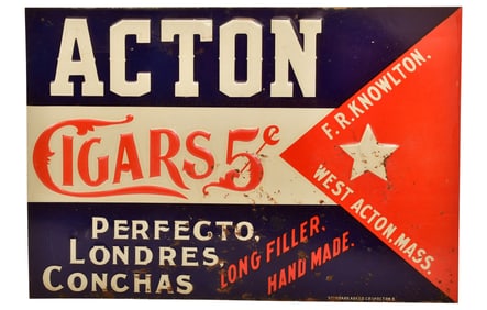 Acton Cigars Tin Advertising Sign