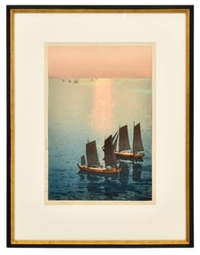 Hiroshi Yoshida (Japanese, 1876-1950), "Glittering Sea" Woodblock