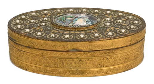 French Gilt Brass & Enamel Dresser Box