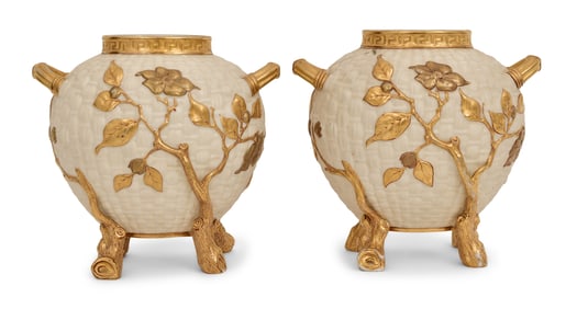 Pair of Royal Worcester Porcelain Two-Handled Vases