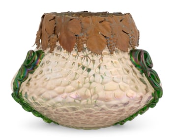 Austrian Art Glass & Patinated Metal Vase