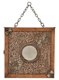 Aesthetic Movement Silvered Metal & Oak Three-Fold Mirror