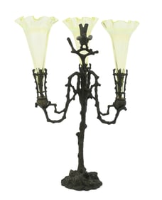 Continental Patinated Metal & Art Glass Epergne