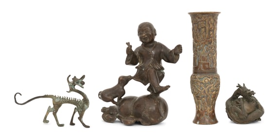 Lot of Four Asian Bronze Figural Items