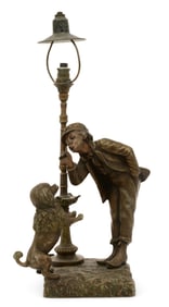French Patinated Metal Figural Lamp