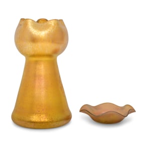 Austrian Art Glass Vase and a Steuben Aurene Glass Dish