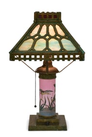 American Slag Glass & Brass Table Lamp