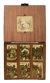 Lot of Seven Russian Brass Tiles with Case