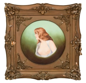 Limoges, France, Framed Porcelain Plaque of a Woman