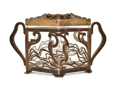 Austrian Art Nouveau Brass & Glass Bottle Cooler
