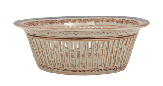 Chinese Export Reticulated Porcelain Basket with Sailing Ship