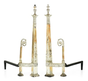 Pair of Silvered Bronze Andirons