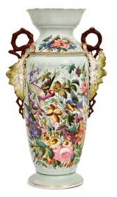 Continental Hand-Painted Porcelain Two-Handled Vase
