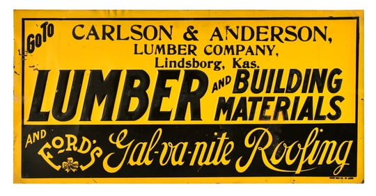 American Tin Advertising Sign, Carlson & Anderson Lumber and Building Materials and Ford's