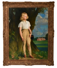 Portrait of a Girl at a Country Estate, Oil on Board, 20th Century
