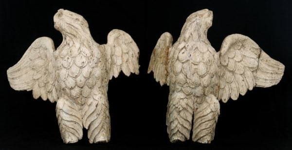 Pair of American Carved & Painted Eagles: Pair of American Carved & Painted Eagles 18th century 15 1/2 x 18 1/2 x 11 inches