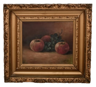 Still Life with Apples & Grapes, Oil on Canvas, 19th Century, Signed S. Schwarz
