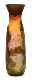 After Émile Gallé (1846-1904), Cameo Glass Scenic Vase