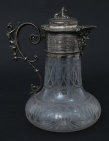 English Silver-Plated & Etched Glass Claret Jug