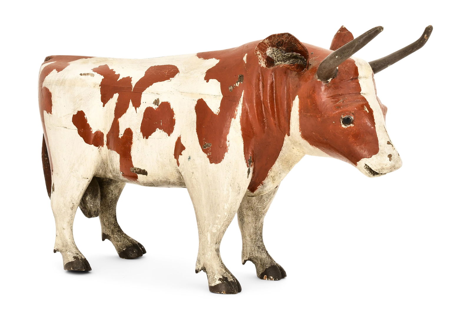 Folk Art Painted Wood Figure of Cow: Folk Art Painted Wood Figure of Cowearly 20th century14 x 24 x 7 1/2 inches