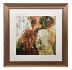 Abstract with Two Figures, Watercolor, 20th Century Abstract 2 Figures