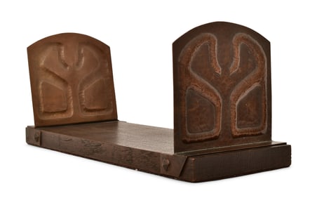 America Arts & Crafts Copper & Oak Adjustable Bookends