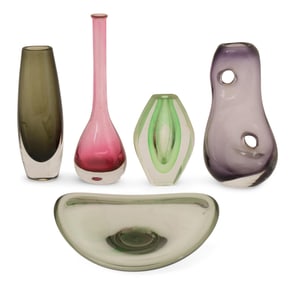 Lot of Four Contemporary Art Glass Vases and a Bowl