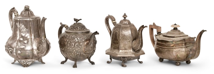 Lot of Four Sterling Silver Teapots