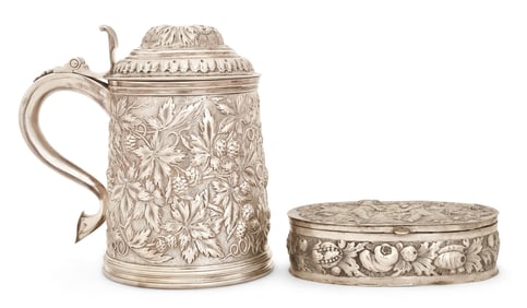 A Sterling Silver Repousse Tankard and a Sterling Silver Repousse Box