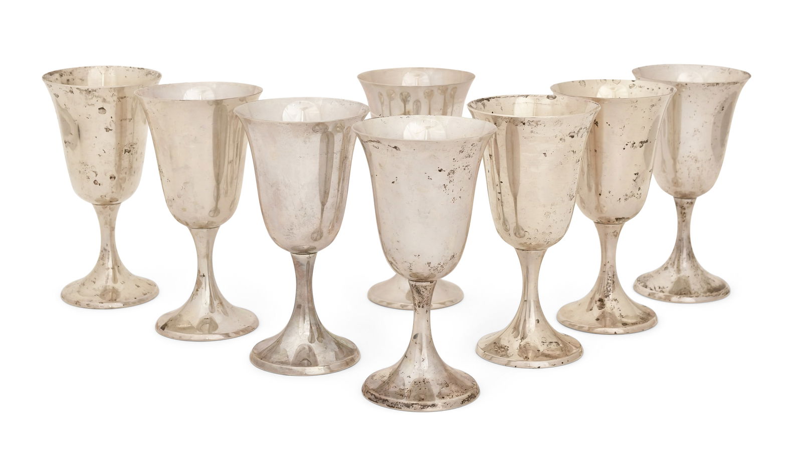 Set of Eight Gorham Sterling Silver Goblets: Set of Eight Gorham Sterling Silver Goblets20th centuryeach marked to the underside6 1/2 x 3 1/2 inches42.08 troy ouncesOther Notes: Fontaine's Auction Gallery can arrange shipping for this item (USA