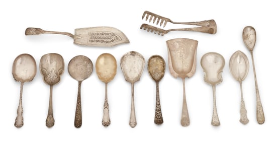 Lot of 12 English Sterling Silver Serving Pieces