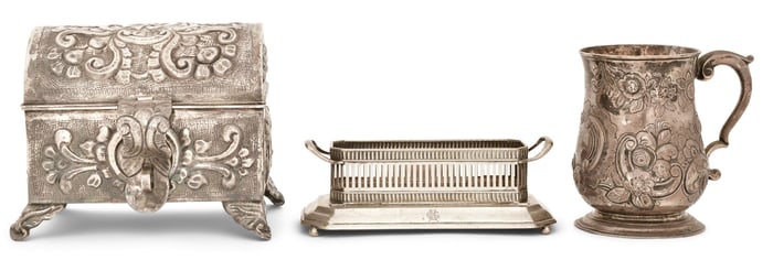 Sterling Silver Jewelry Casket, Serving Tray & Cup