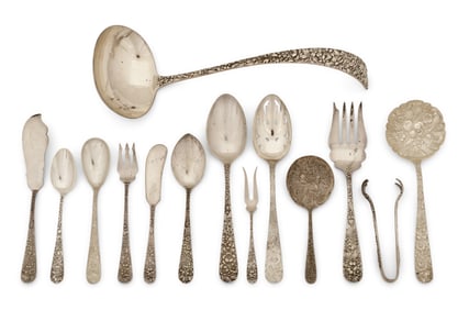 29 Steiff Sterling Silver "Repousse" & "Rose" Flatware Pieces