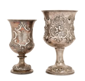Two English Sterling Silver Chalices by George John Richards & Edward Charles Brown, and Robert