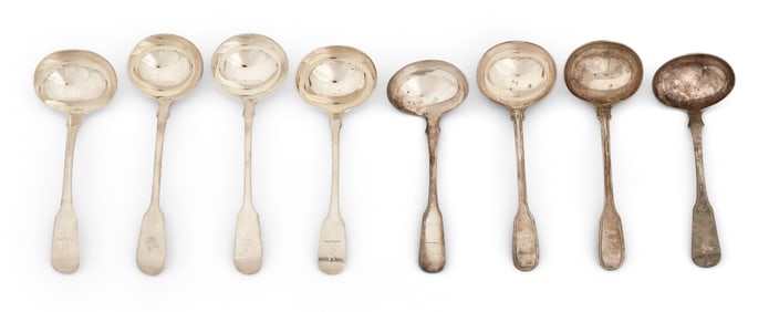 Lot of Eight English Sterling Silver Ladles